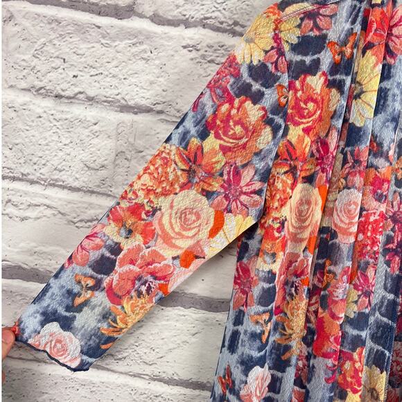Ali Miles‎ Women’s M Multicolor Floral Tie Dye Open Drape Cardigan Boho Art Top - Picture 4 of 11